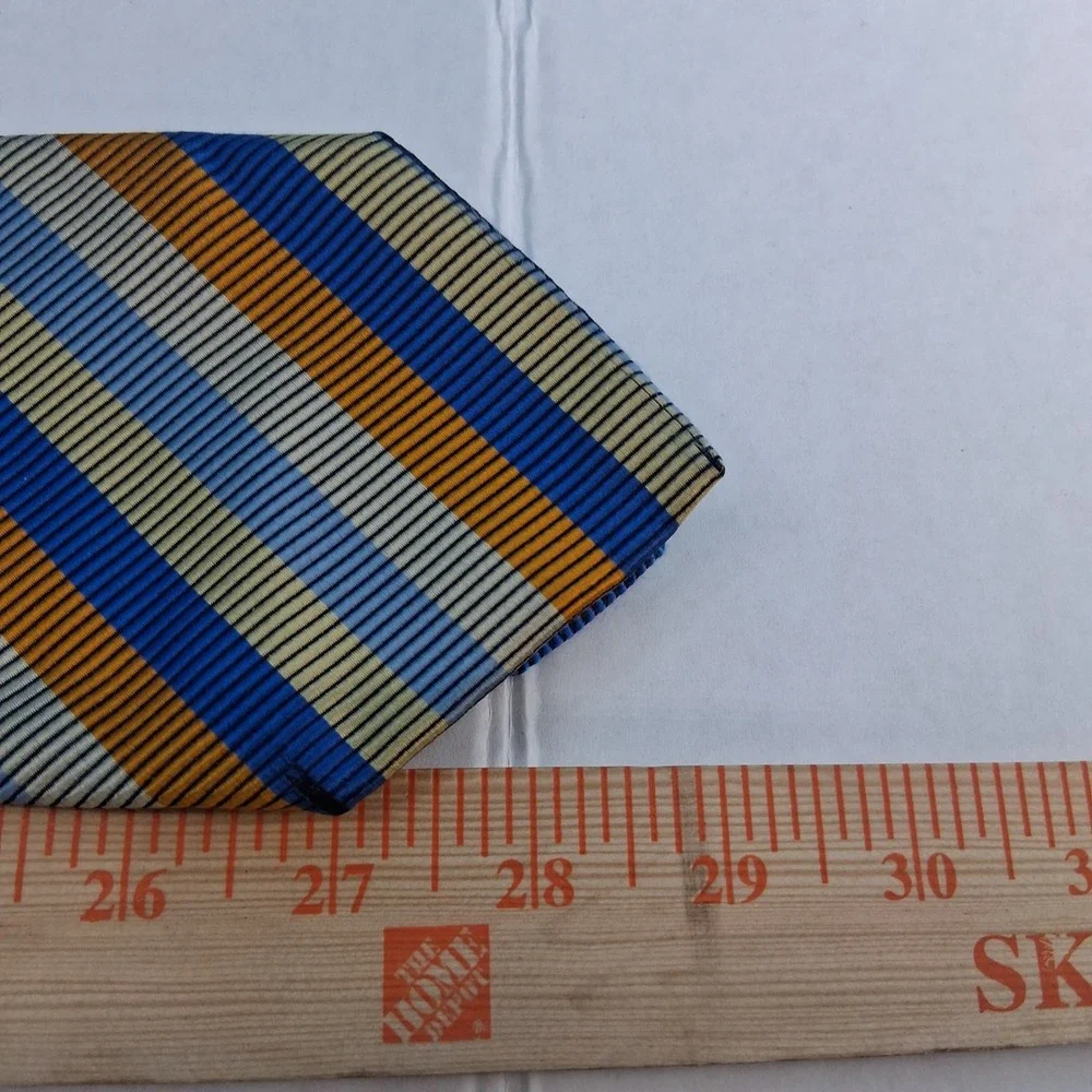 Charles Tyrwhitt Tie Mens OS Blue Gold Silver Striped Silk Italy Classic Woven